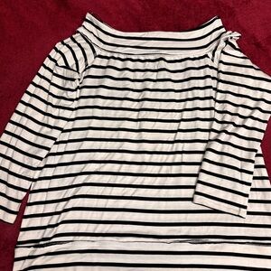 Gibson Black and White Striped Long Sleeve Top